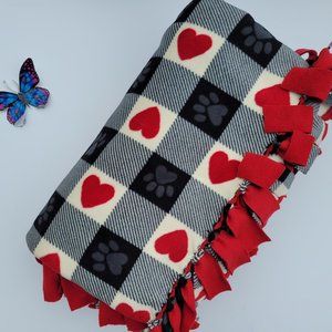 Extra Large Adult Paw Heart Buffalo Check print  Fleece, No Sew , No Tie Blanket